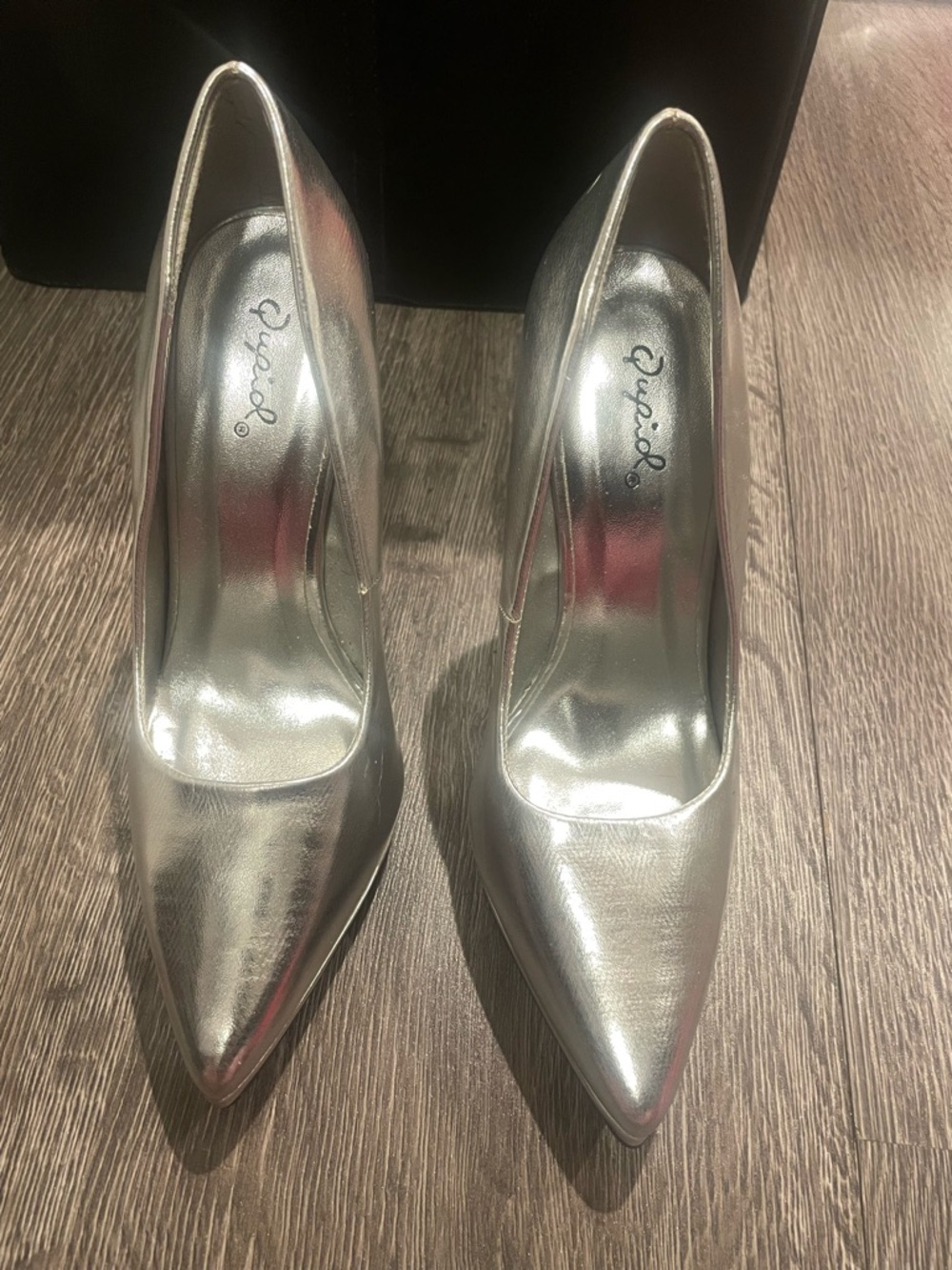 Qupid Metallic Silver Pointed Toe Stiletto Heels